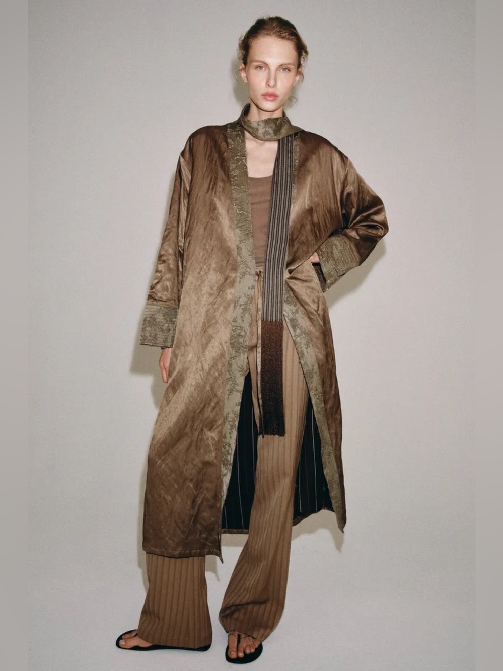 NWT Zara Woman Bloggers Fav ZW COLLECTION JACQUARD SCARF KIMONO Coat Jacket S